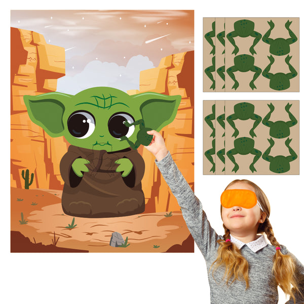 Galaxy Wars Baby Pin The Tail Games Party Supplies Pin The Frog on The Space Wars Poster Birthday Collection Favor Baby Shower Background Game Accessories for Kids ( Includes 2 Blindfolds )