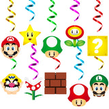 30Pcs Mario Party Swirl Decorations Hanging Mario Spiral Decor Whirl Streamers Ceiling Streamers Mario Spiral Favors for Birthday Party Room Decor