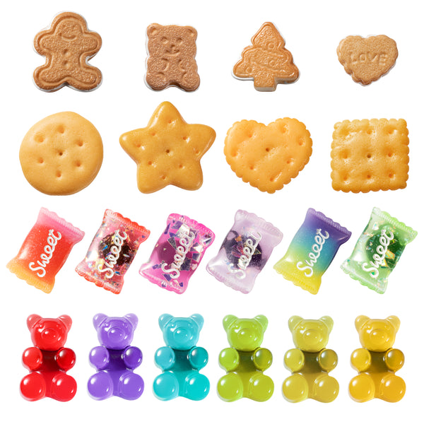 20Pcs Candy Bear Shoe Charms for Wristband with Holes,Pin the Jelly Bear Yummy Cookie Pattern Charms for Kids Adult Birthday Party Favor Halloween Christmas Day Gift