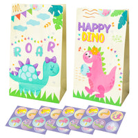 24 PCS Girls Dinosaur Theme Pink Dinosaur Party Paper Gift Bags for Dino Lovers Party Supplies Birthday Party Decorations - Party Favor Goody Treat Candy Bags for Game Kids Adults Birthday Party Decor