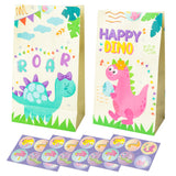 24 PCS Girls Dinosaur Theme Pink Dinosaur Party Paper Gift Bags for Dino Lovers Party Supplies Birthday Party Decorations - Party Favor Goody Treat Candy Bags for Game Kids Adults Birthday Party Decor