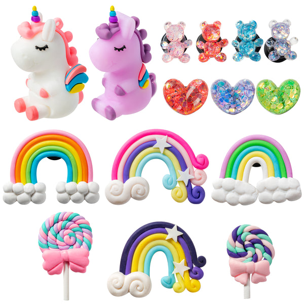 15Pcs Unicorn Cartoon Shoe Charms ,Pin the Rainbow Unicorn Heart Character Charms Croc Wristband with Holes for Kids Adult Birthday Party Favor Halloween Christmas Valentine's Day Birthday Day Gift