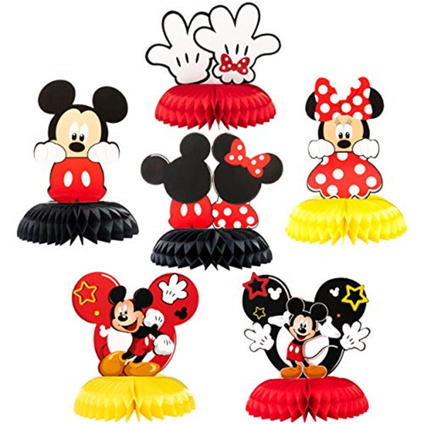 6Pcs Mouse Honeycomb Centerpieces,Table Topper for Birthday Or Theme Party Decoration, Double Sided Cake Topper Party Favor, Party Supplies for Kids, Photo Booth Props