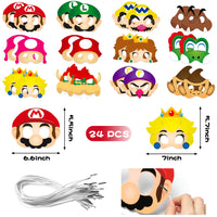 124Pcs Mario Party Supplies Kit, Wario Party Favors All-In-One Pack Party Supplies Include Mario Masks Character Model Decor Stickers Wristband Treat Bags Blowouts For Boys and Girls