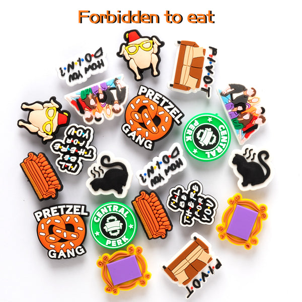 20Pcs Friend TV Show Charm Croc Shoe Decoration Charms, PVC Friend TV Show Charm, Different Friend Cartoon Patterns Friend TV Show Charm Decoration For DIY Clog Sandals, Fits For Kids Adult Birthday Gift