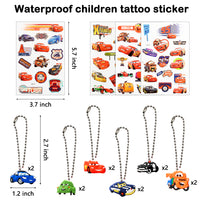 122Pcs Race Cars Party Supplies Kit, Lightning McQueen Party Favors All-in-one Package Party Supplies Including Cartoon Tattoo Stickers Mini Model Cars Bracelet Goodie Bag for Boys