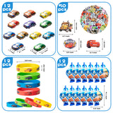 122Pcs Race Cars Party Supplies Kit, Lightning McQueen Party Favors All-in-one Package Party Supplies Including Cartoon Tattoo Stickers Mini Model Cars Bracelet Goodie Bag for Boys