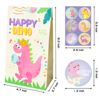 24 PCS Girls Dinosaur Theme Pink Dinosaur Party Paper Gift Bags for Dino Lovers Party Supplies Birthday Party Decorations - Party Favor Goody Treat Candy Bags for Game Kids Adults Birthday Party Decor