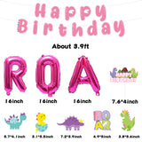 46pcs Pink Dinosaur Party Decoration Set for Girls, Little Dino Party Swirls and Table Centerpieces, Happy Birthday Banner, Pink“ROAR”Balloon and Birthday Cake Topper Supplies for Girls Party Photo Booth Props