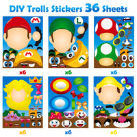 36PCS Make a Face Stickers Themed Party Supplies Face Sticker Party Favors Mixed and Matched with 6 Designs Fantasy Characters Make Your Own Stickers Gifts Rewards Art Craft for Kids