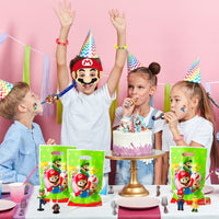 124Pcs Mario Party Supplies Kit, Wario Party Favors All-In-One Pack Party Supplies Include Mario Masks Character Model Decor Stickers Wristband Treat Bags Blowouts For Boys and Girls